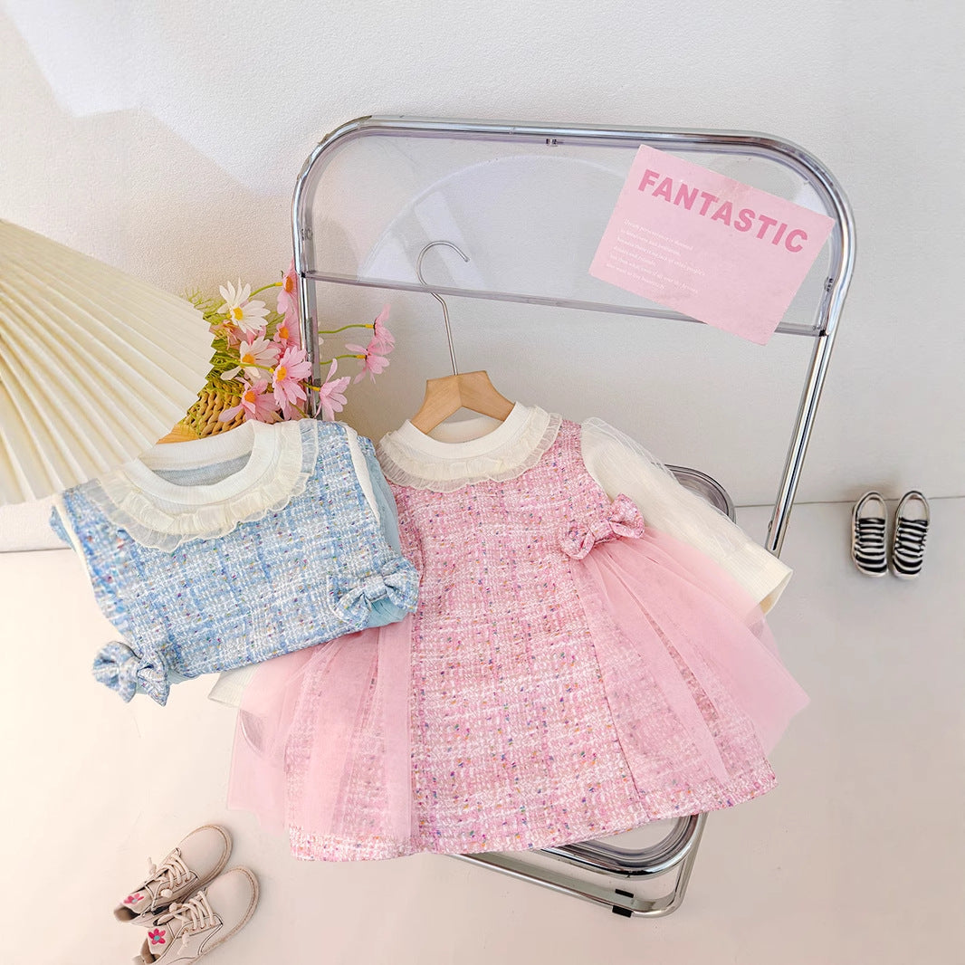 Pink Tweed Bow Tulle Pinafore Frock – TYM-CXM-050