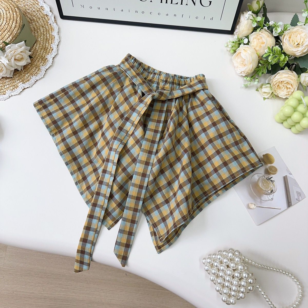 Mustard Plaid Tie-Waist Shorts – TYM-YWL-016