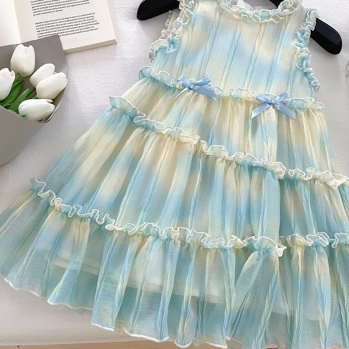 Aqua and Lemon Tie-Dye Tiered Ruffle Frock – TYM-YWL-054