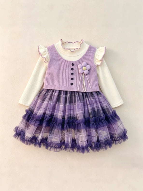 Lilac Plaid Vest & Tulle Frock Set – TYM-CXM-042