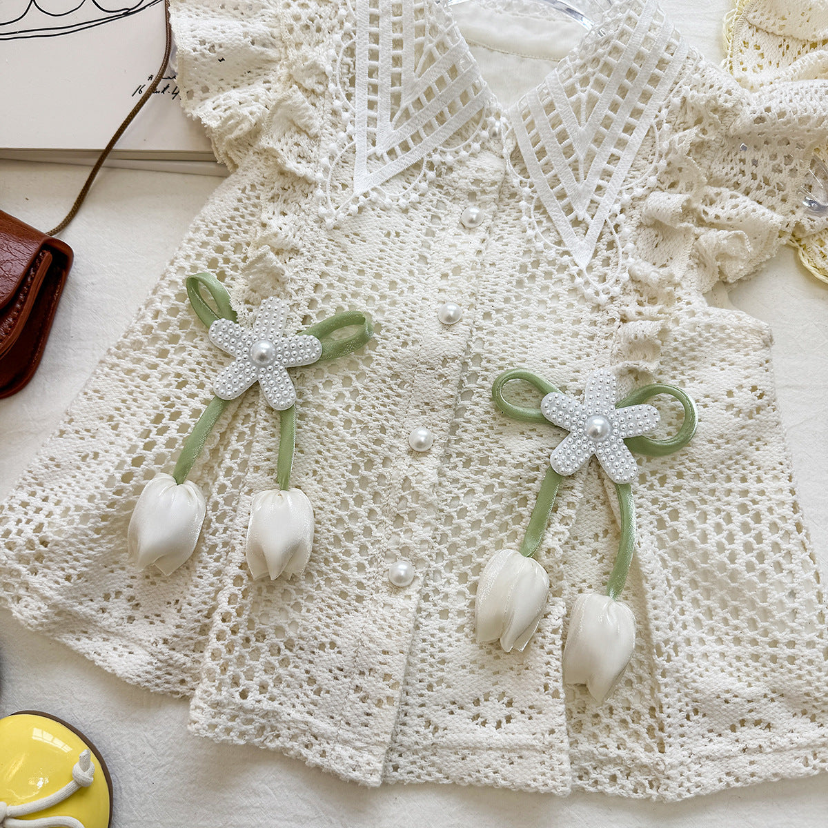 Cream Crochet Lace Tulip Charm Frock – TYM-YWL-051