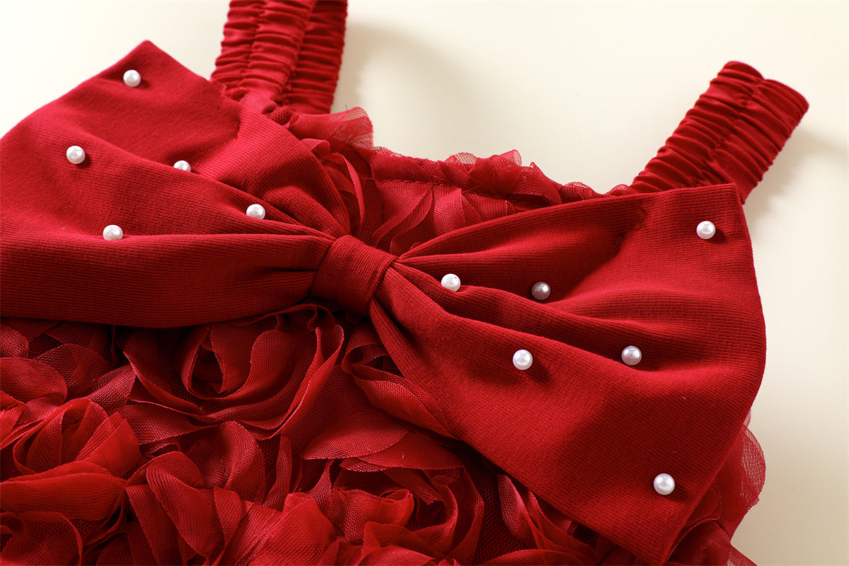 Red 3D Rosette Smocked Party Frock – TYM-WZX-033