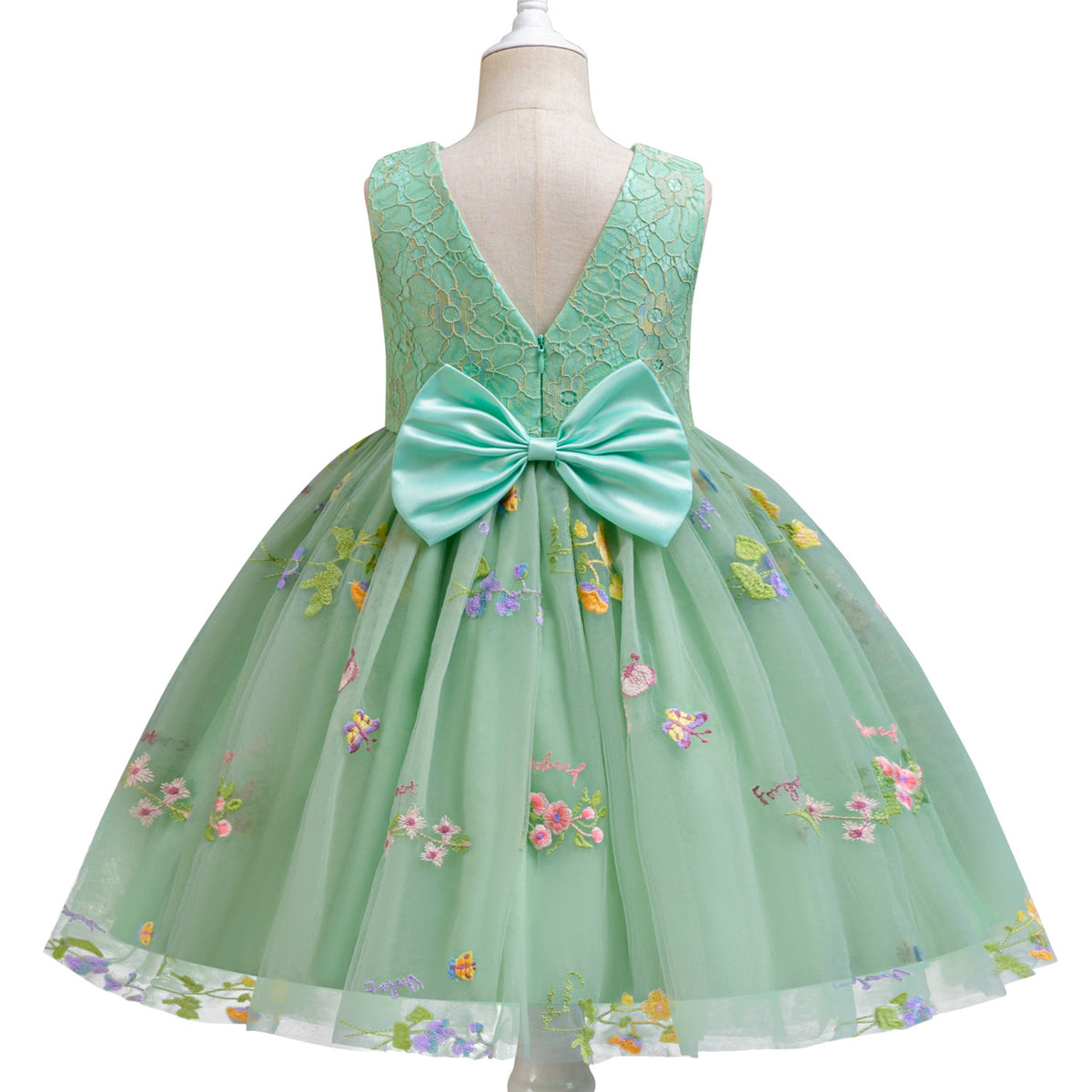 Mint Green Lace Bodice Embroidered Tulle Party Frock – TYM-SLA-001