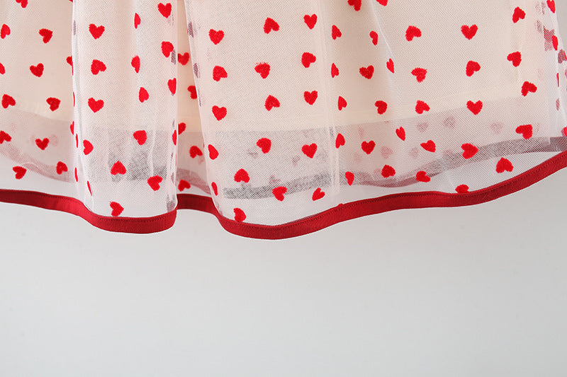Red Heart Print Net Flutter Frock – TYM-WZX-025