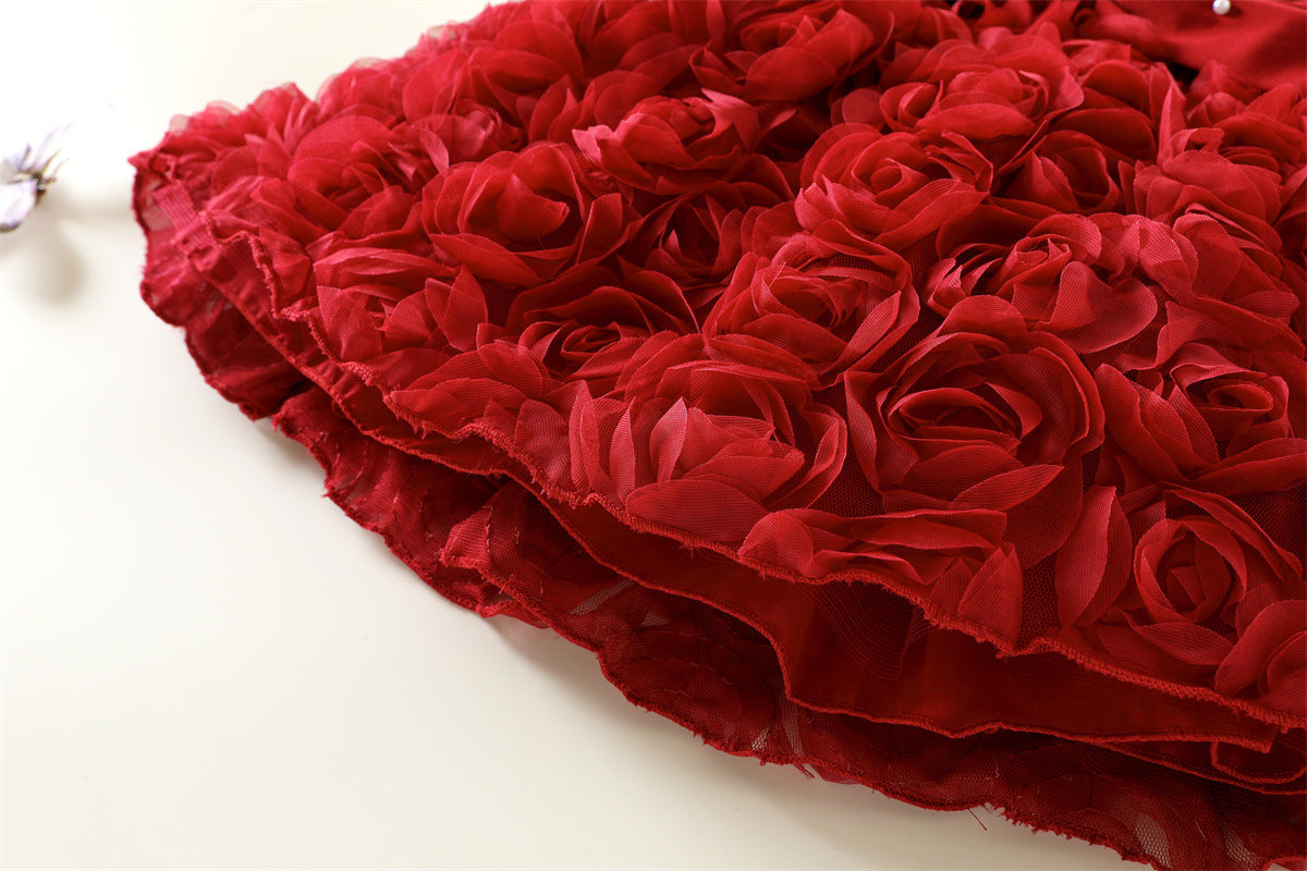 Red 3D Rosette Smocked Party Frock – TYM-WZX-033