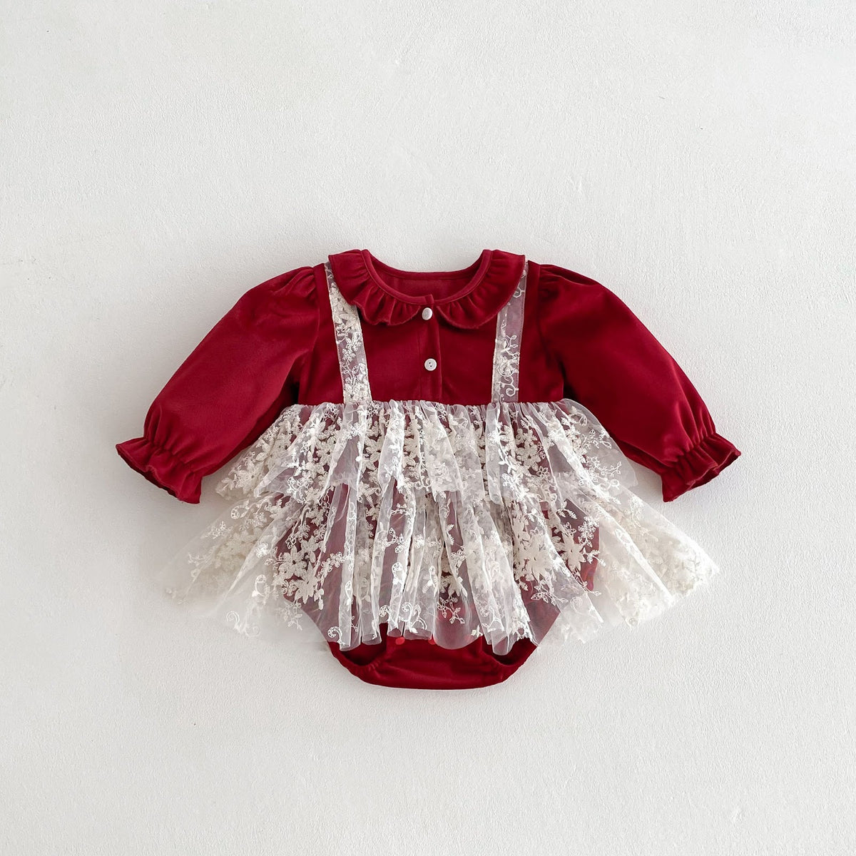 Red Velvet Lace Pinafore Romper – TYM-FCN-004