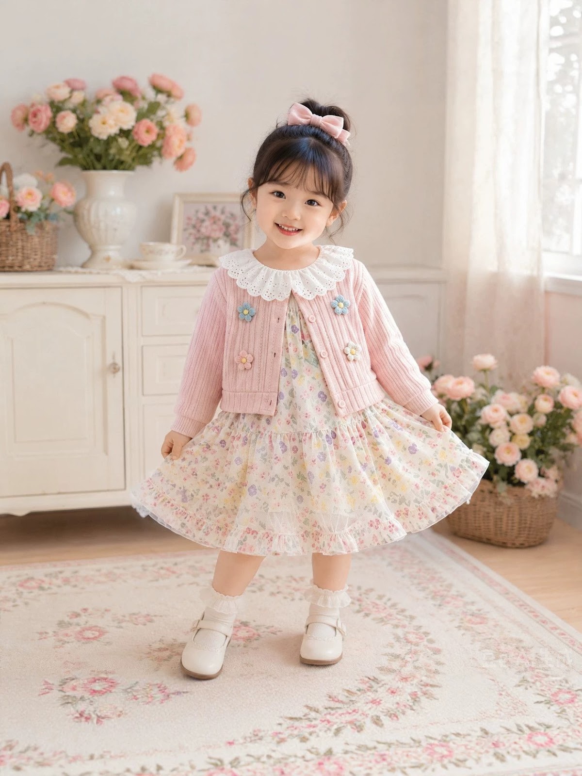 Pink Flower Cardigan & Floral Frock – TYM-CXM-043
