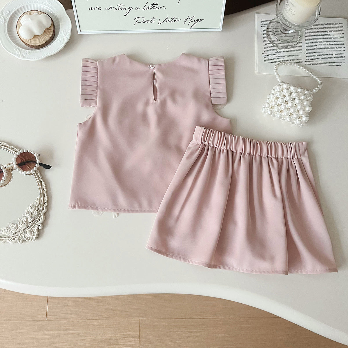 Pink 3D Pearl Flower Top and Skirt Set – TYM-YWL-027