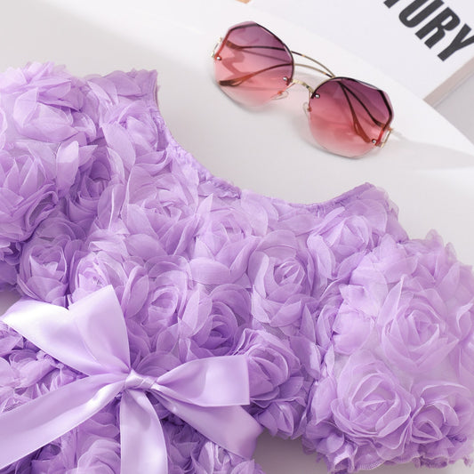 Lavender Rosette Puff Sleeve Party Frock – TYM-SZL-003