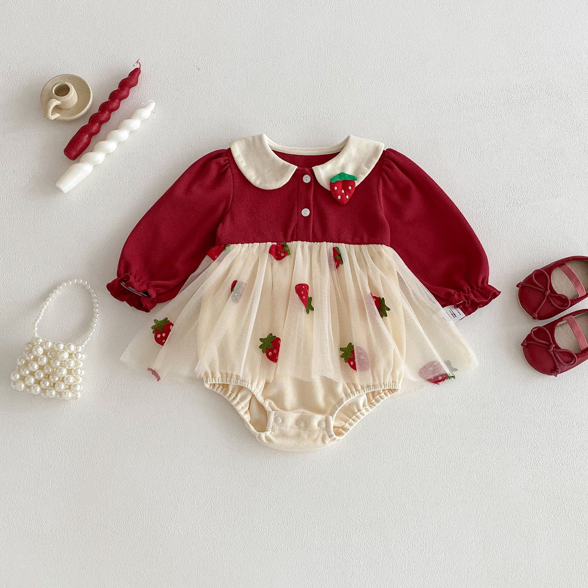 Red Strawberry Tulle Skirted Romper – TYM-FCN-020