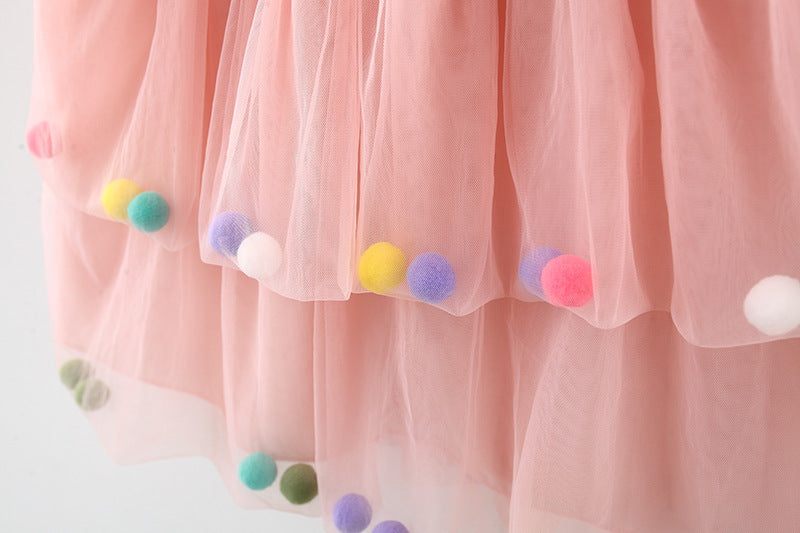 Pink Pom-Pom Two-Tier Tulle Frock – TYM-WZX-040