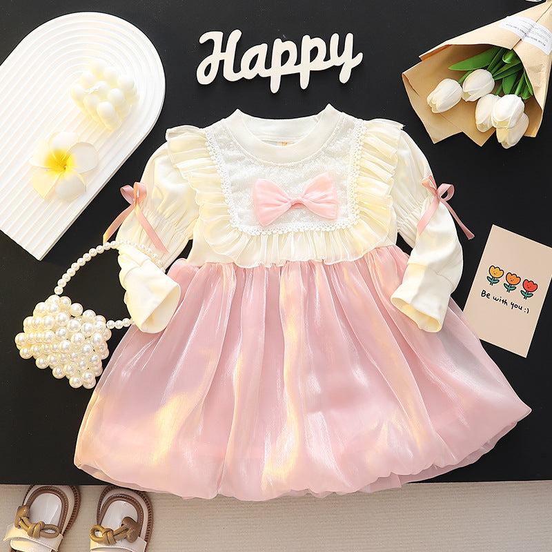 Cream & Pink Lace Bib Shimmer Frock – TYM-CXM-091