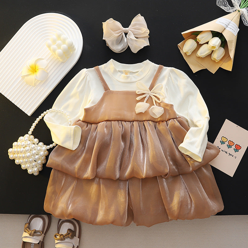 Caramel Satin Tiered Bubble Frock – TYM-CXM-079