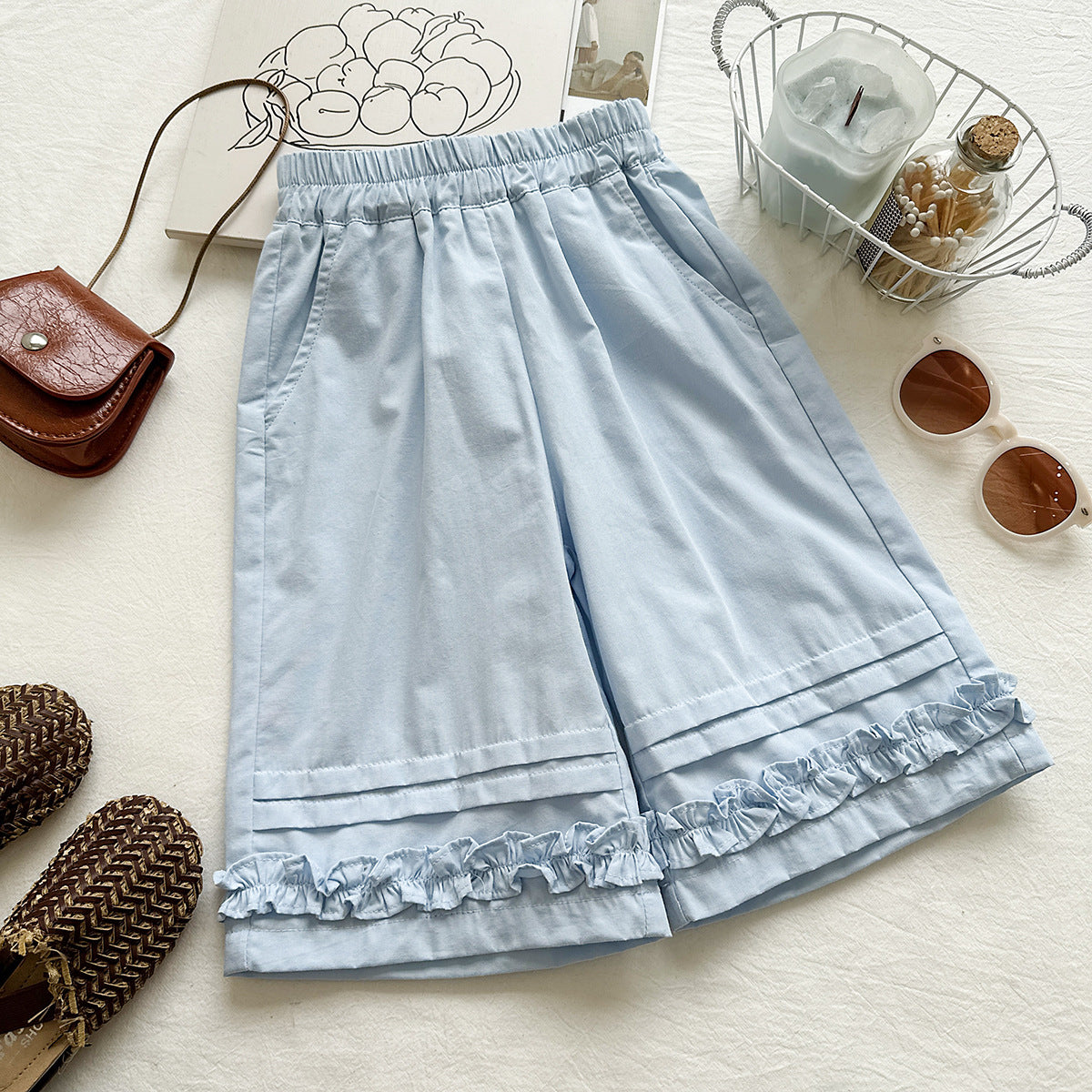 Cream Embroidered Ruffle Top and Blue Shorts Set – TYM-YWL-028