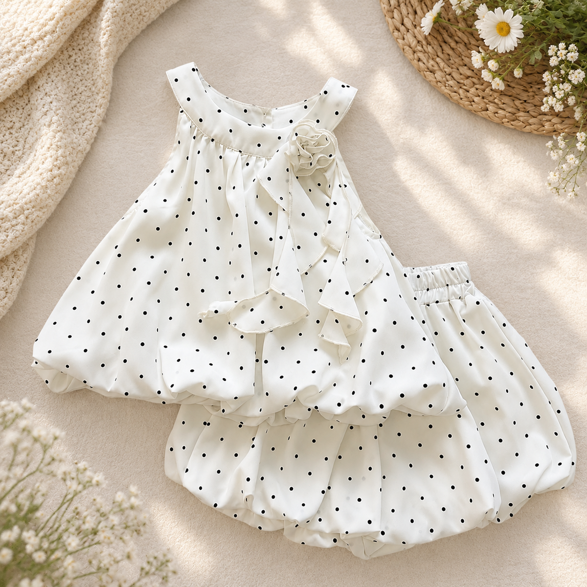 White Polka Dot Halter Ruffle Bubble Dress – TYM-PCY-001