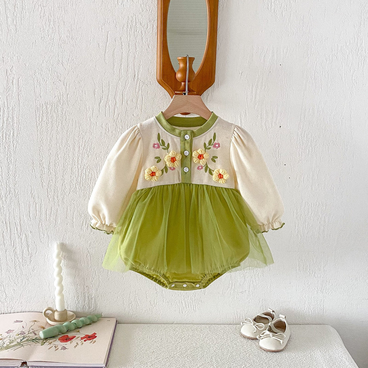 Green Flower Embroidered Tulle Romper – TYM-FCN-003