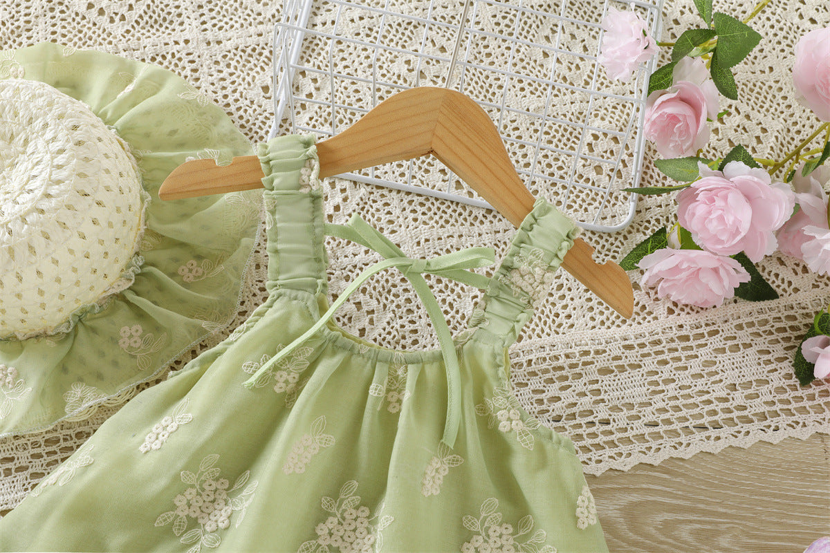 Sage Green Floral Embroidered Tulle Hem Sundress – TYM-WZX-030