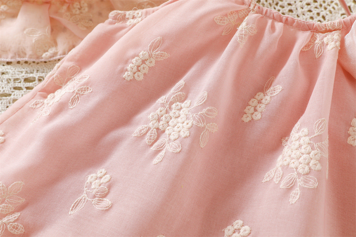 Pink Floral Embroidered Tulle Hem Sundress – TYM-WZX-029