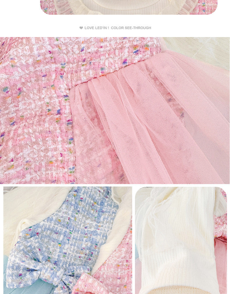 Sky Blue Tweed Bow Tulle Pinafore Frock – TYM-CXM-051