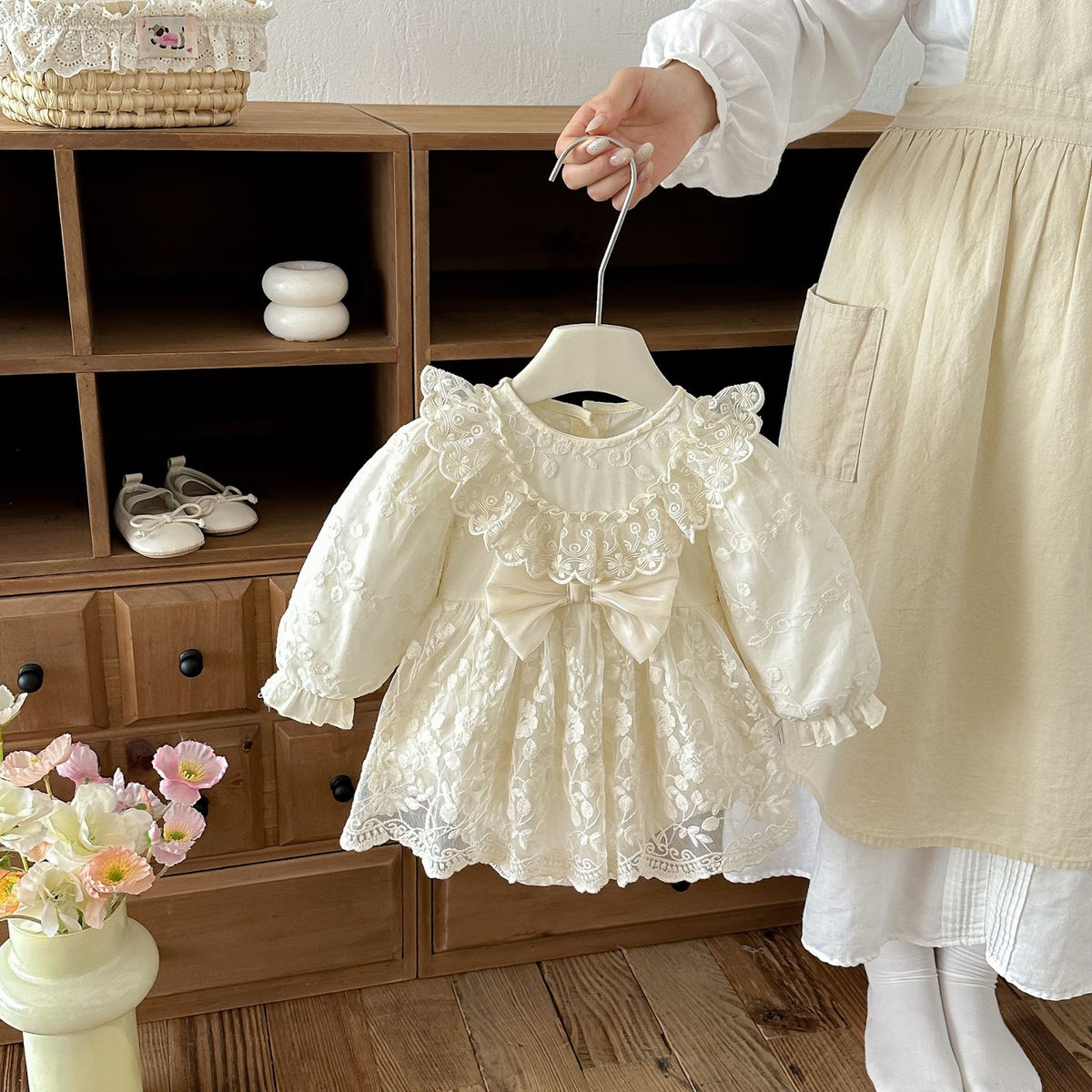 Ivory Embroidered Lace Ruffle Bow Romper – TYM-FCN-018