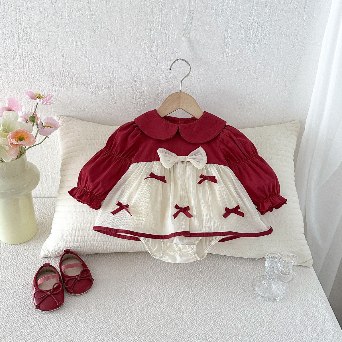 Red & Cream Bow Skirted Romper – TYM-FCN-005
