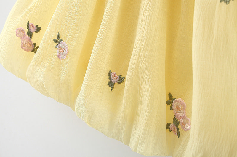 Lemon Yellow Flower Embroidered Bubble Sundress – TYM-WZX-007