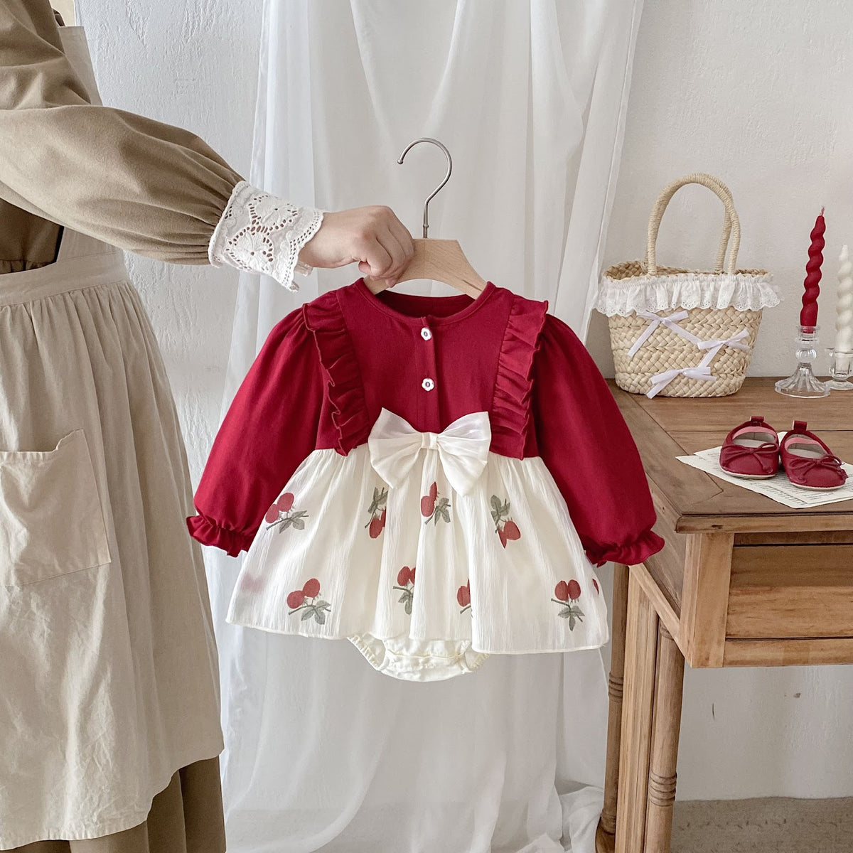 Red Cherry Print Bow Skirted Romper – TYM-FCN-015