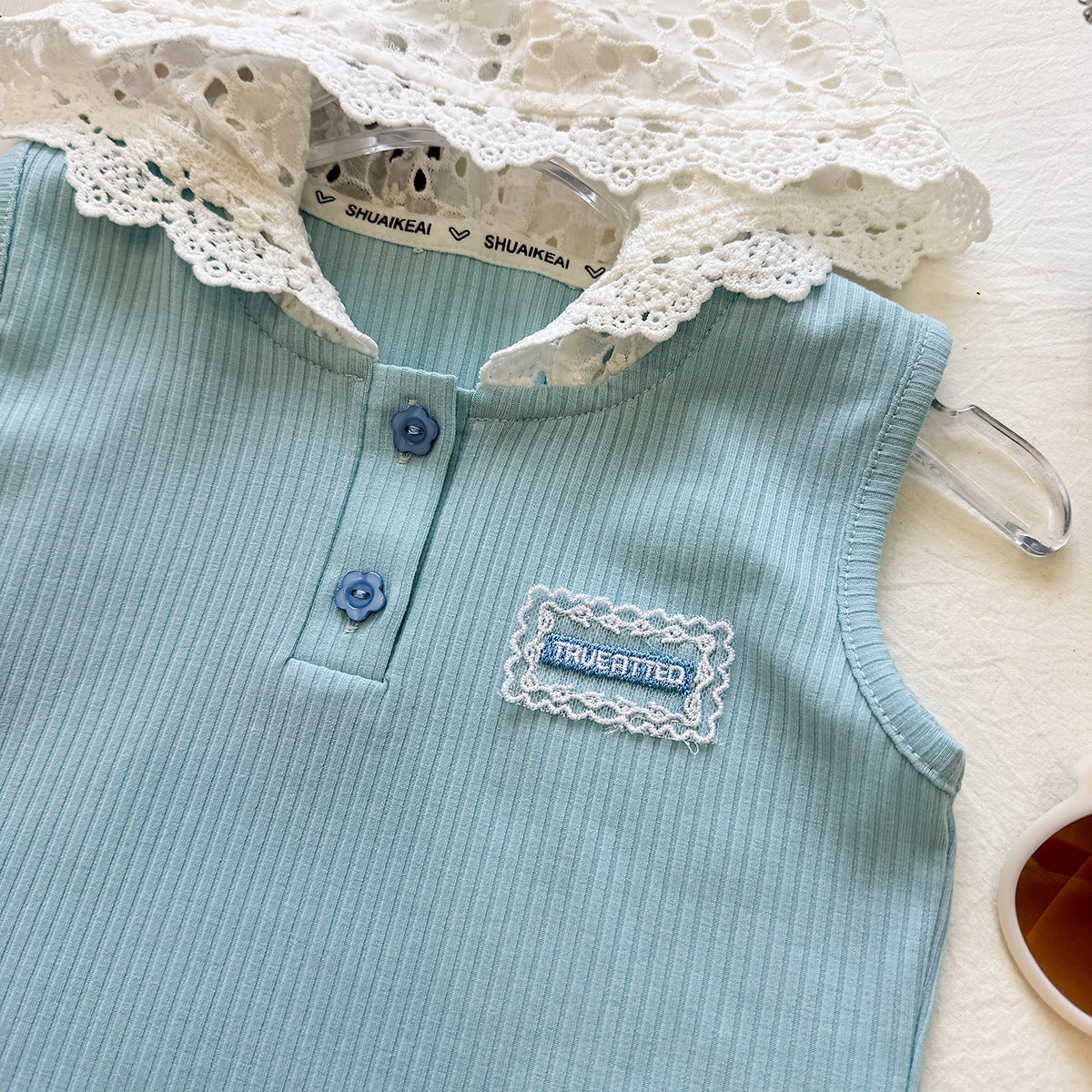 Aqua Blue Ribbed Top with Eyelet Lace Hood – TYM-YWL-013