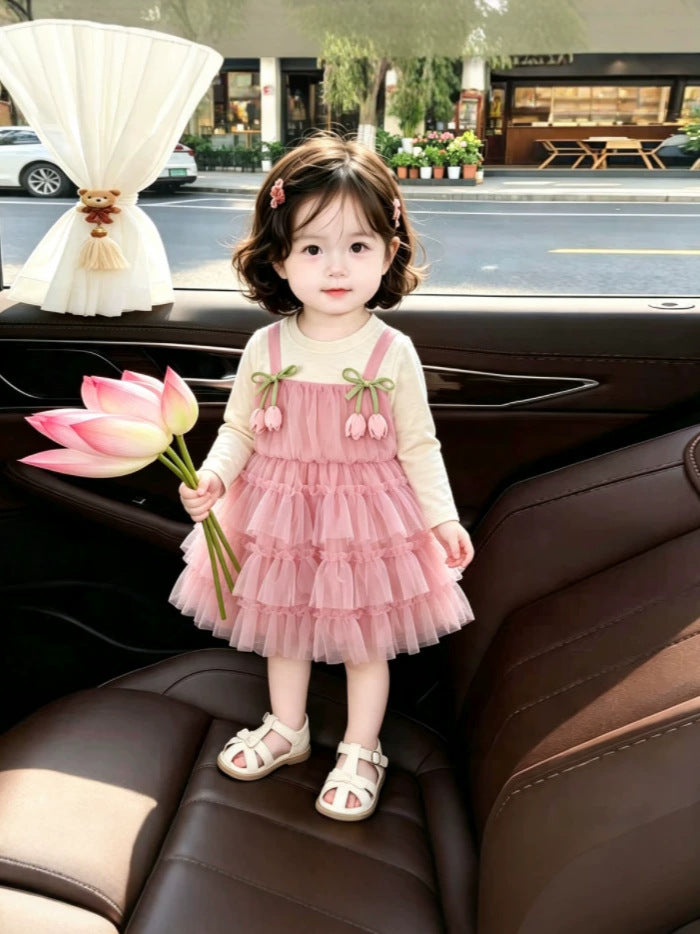 Pink Tulip Bow Tiered Tulle Frock – TYM-CXM-080