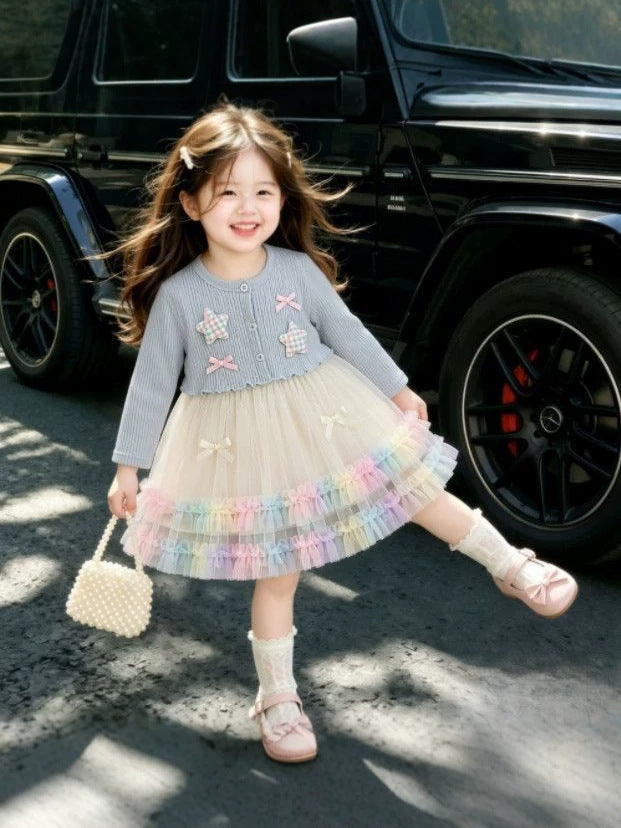Sky Blue Star Cardigan Rainbow Tulle Frock – TYM-CXM-048