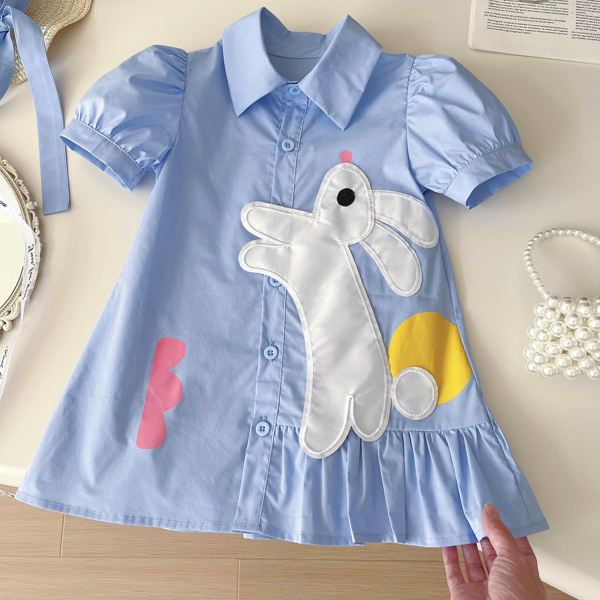 Light Blue Bunny Appliqué Shirt Dress – TYM-YWL-043