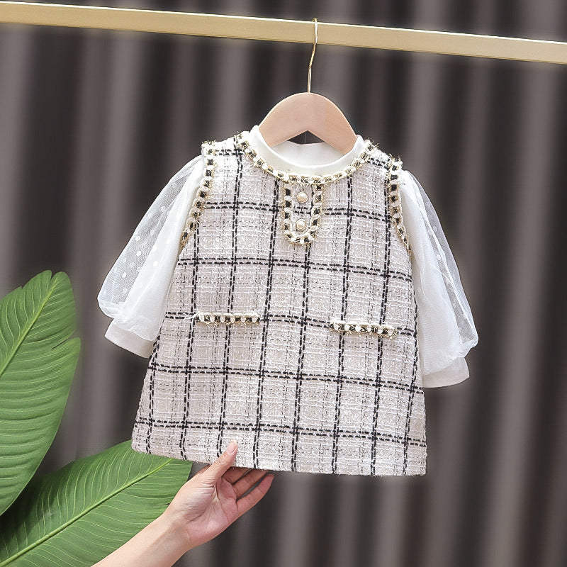 Ivory Tweed Pearl Trim Pinafore Frock – TYM-CXM-075