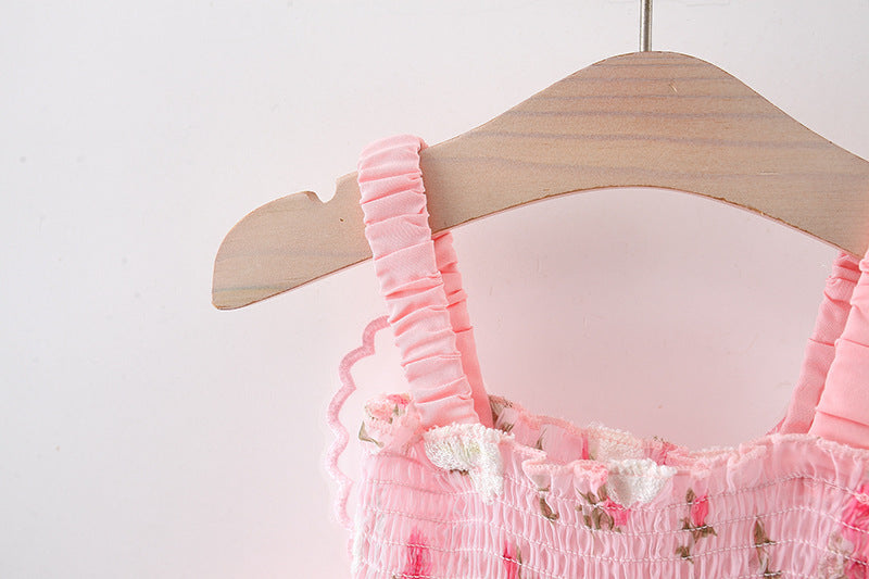 Pink Rose Print Smocked Sundress – TYM-WZX-015