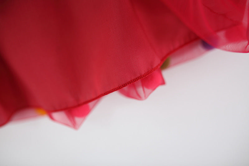 Red Pom-Pom Tiered Tulle Frock – TYM-TZO-010