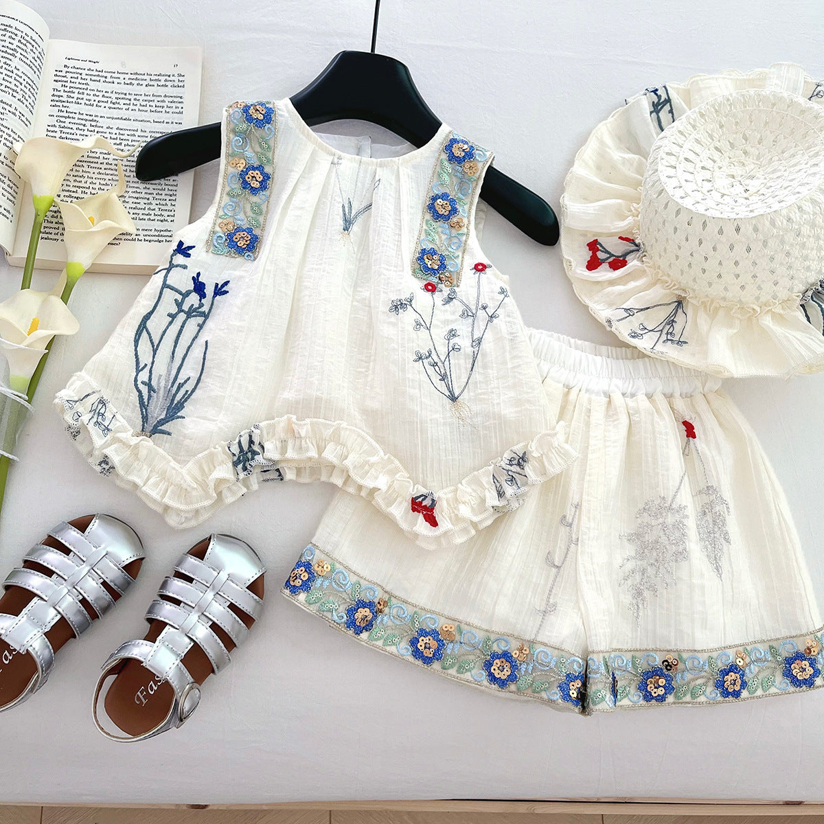 Cream Botanical Embroidered Shorts Set – TYM-WPB-002