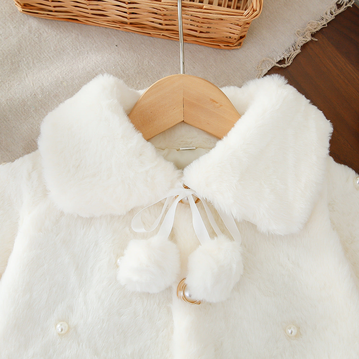 White Plush Pom-Pom Pearl Cape – TYM-WZX-057