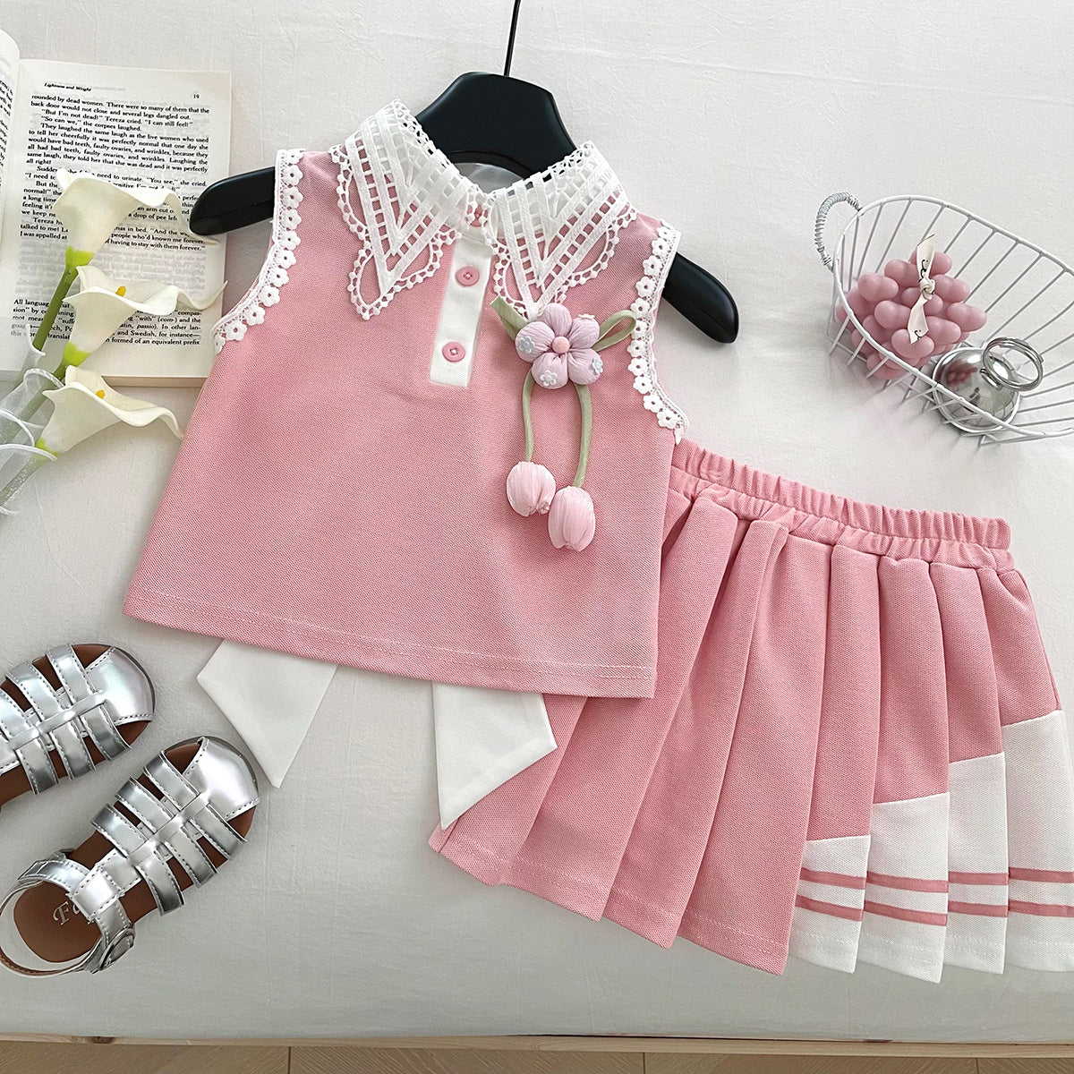 Pink Big Bow Top and Pleated Skirt Set – TYM-WPB-001