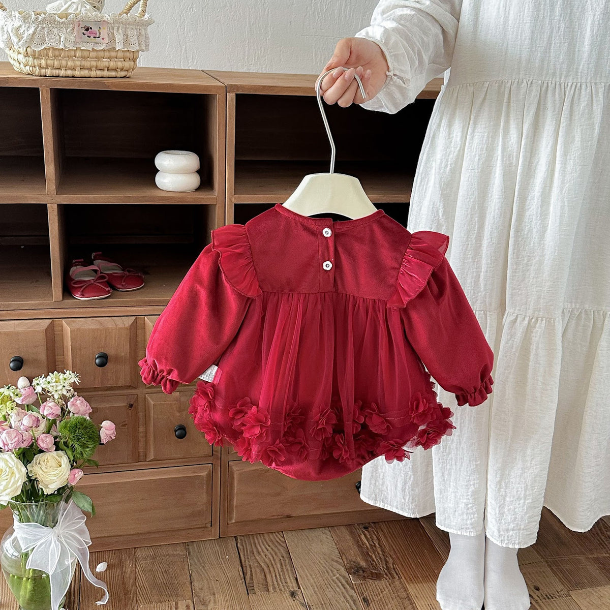 Red Rosette Bow Long Sleeve Romper – TYM-FCN-002