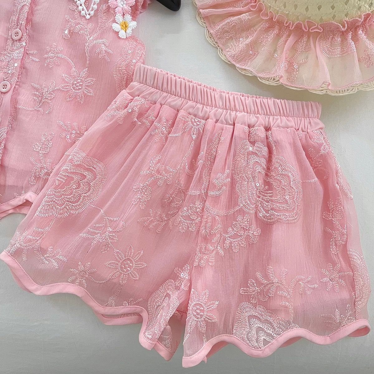 Pink Embroidered Lace Top and Shorts Set – TYM-YWL-033