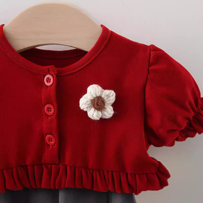Red Strawberry Net Puff Sleeve Frock – TYM-WZX-013