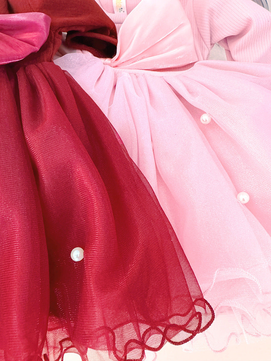 Red Pearl Bow Tulle Frock – TYM-CXM-029