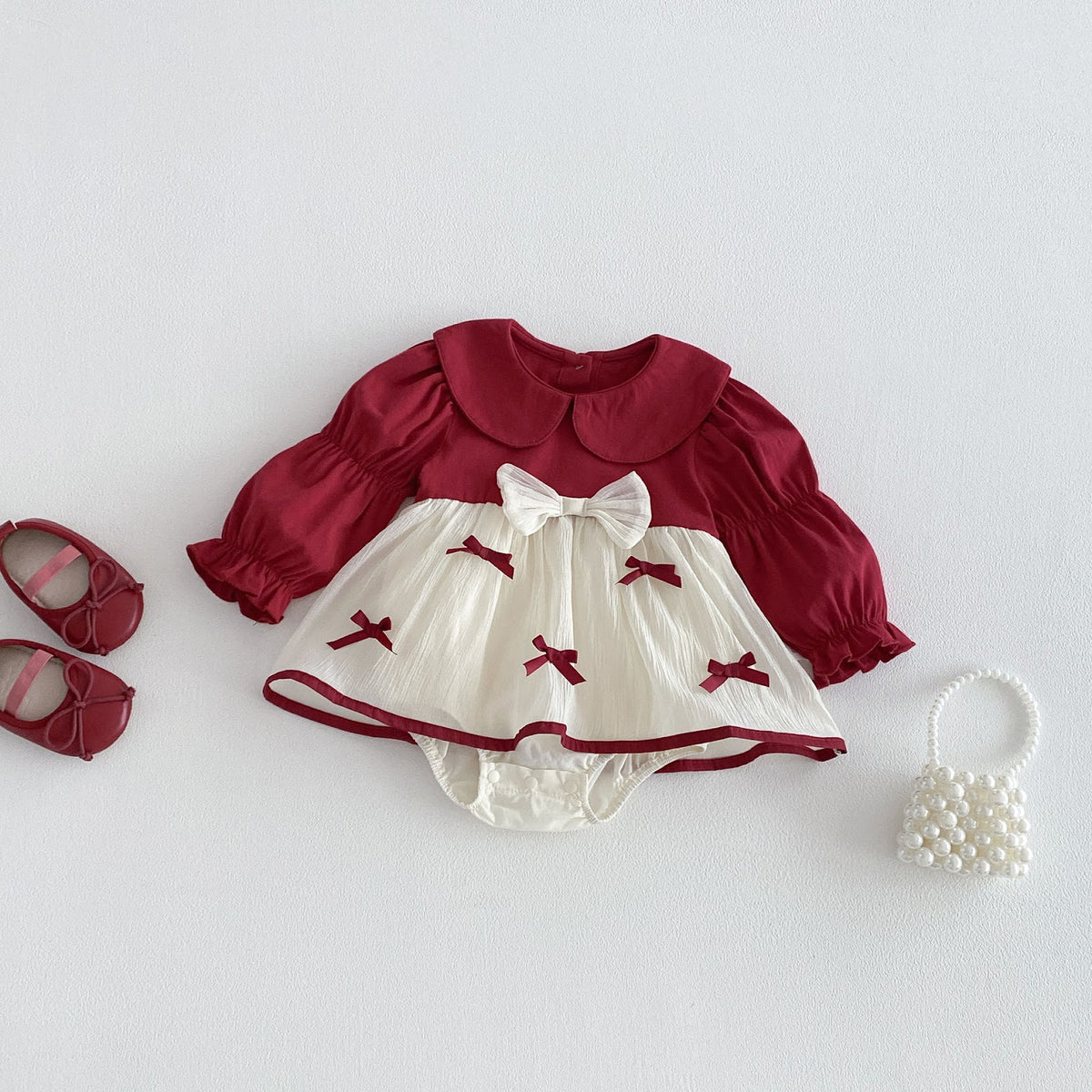 Red & Cream Bow Skirted Romper – TYM-FCN-005