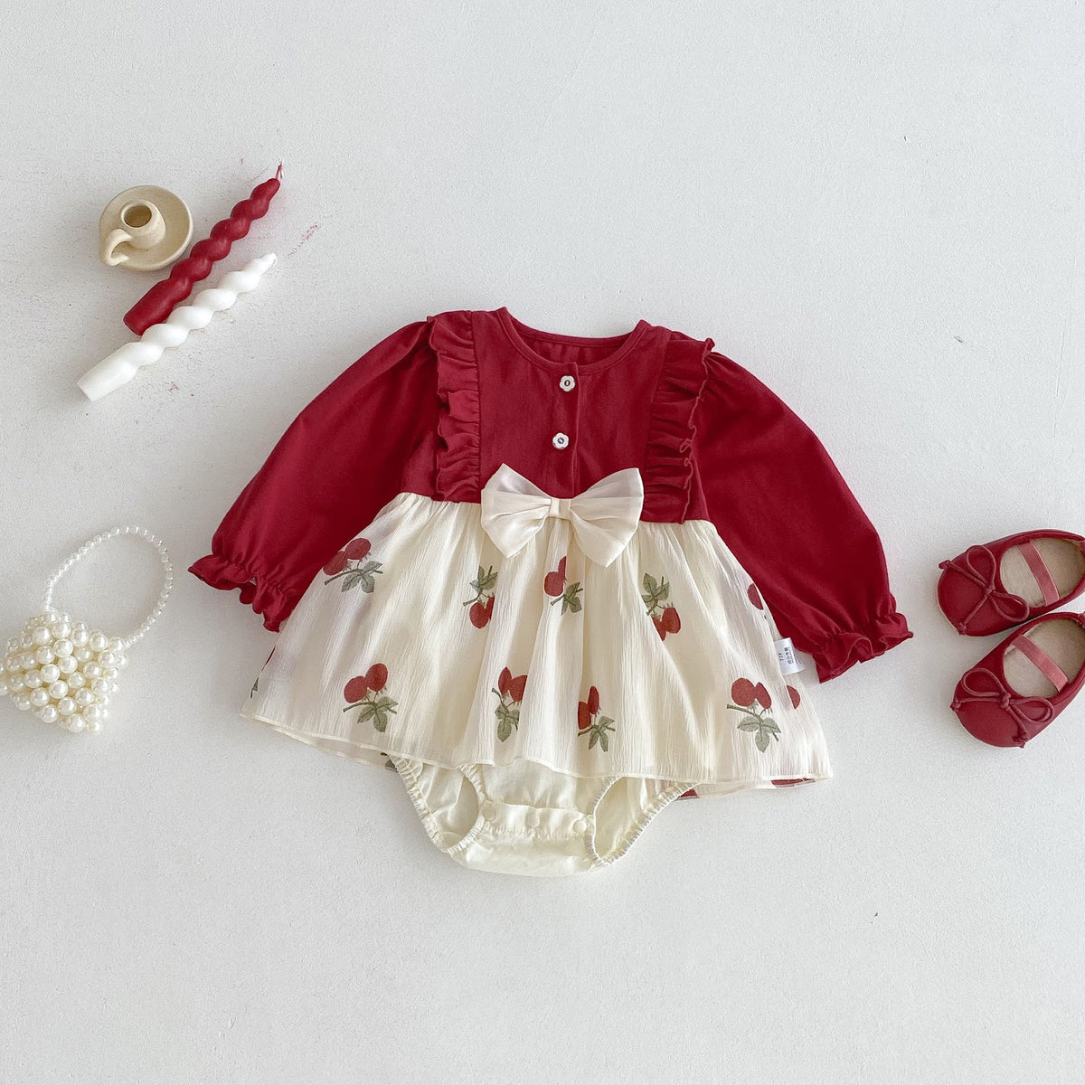 Red Cherry Print Bow Skirted Romper – TYM-FCN-015