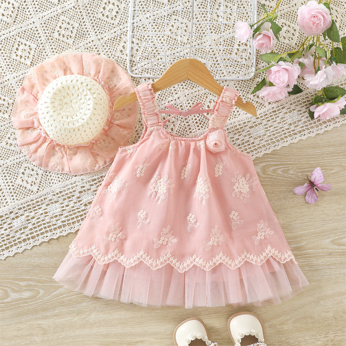 Pink Floral Embroidered Tulle Hem Sundress – TYM-WZX-029