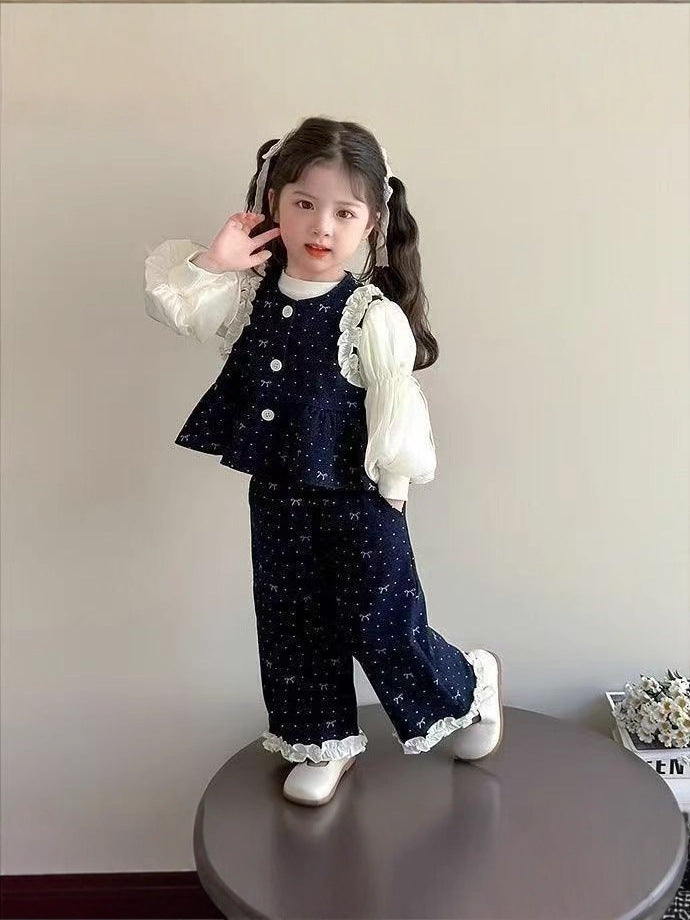 Navy Bow Print Vest & Pants Set – TYM-CXM-030