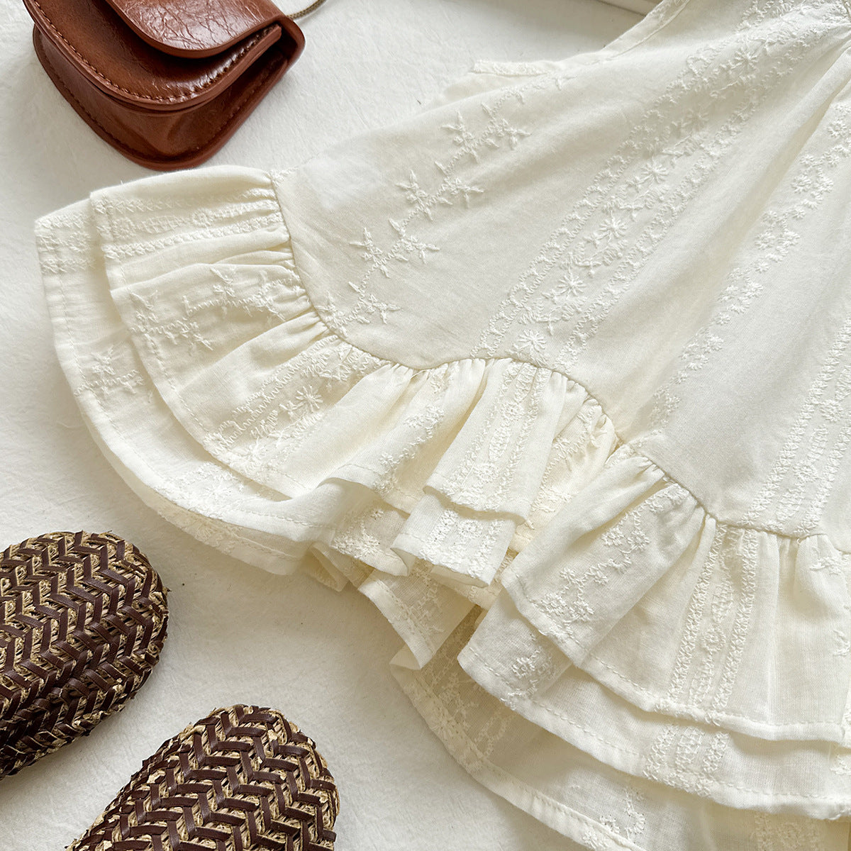 Cream Embroidered Ruffle Top and Blue Shorts Set – TYM-YWL-028