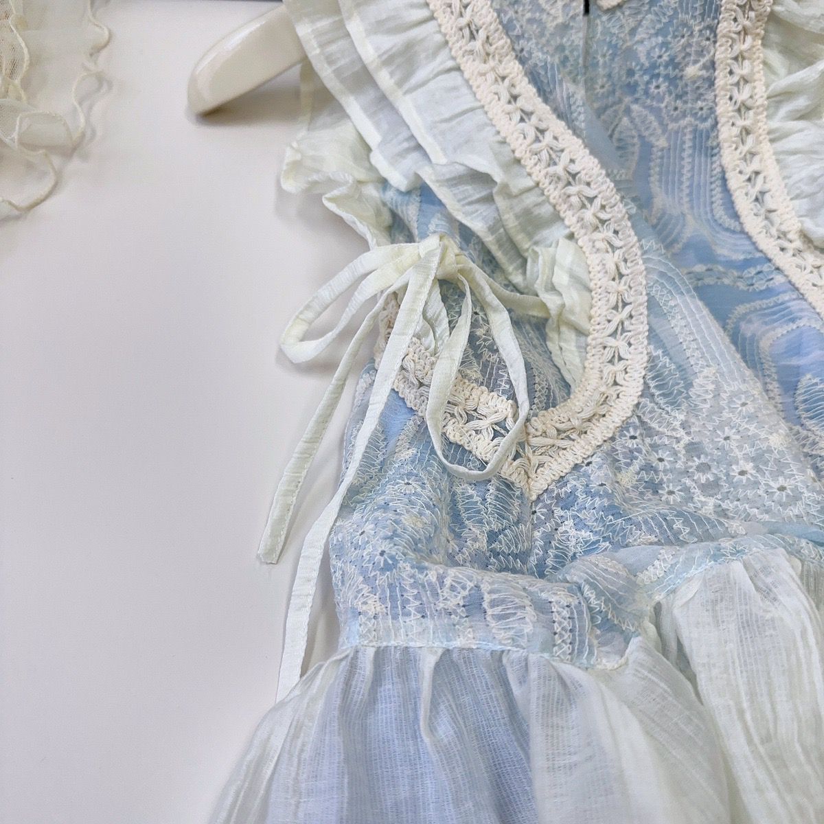 Blue Embroidered Dress with White Sheer Overlay – TYM-YWL-035
