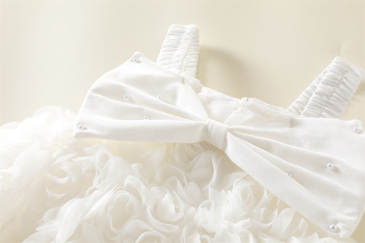 White 3D Rosette Smocked Party Frock – TYM-WZX-034