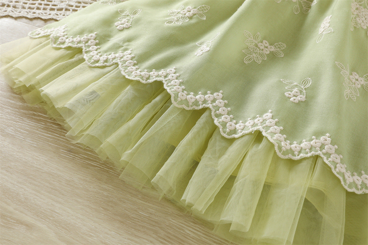 Sage Green Floral Embroidered Tulle Hem Sundress – TYM-WZX-030