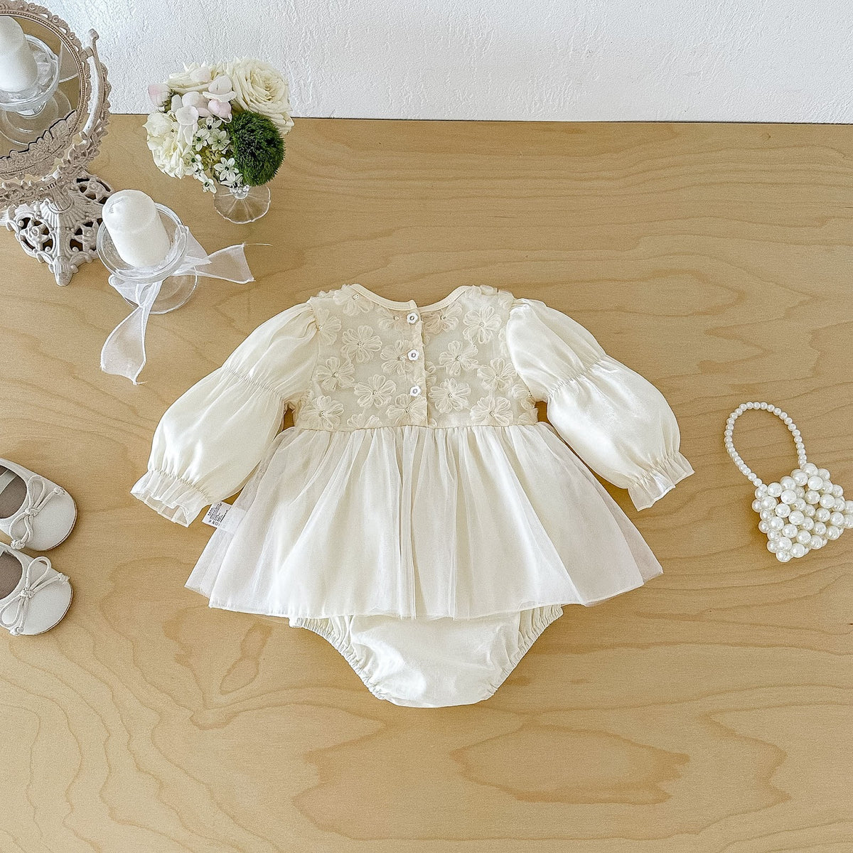 Apricot 3D Flower Bow Skirted Romper – TYM-FCN-012